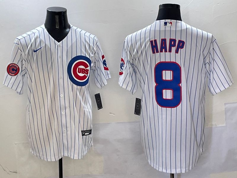 Men Chicago Cubs #8 Happ White Stripe Game Nike 2025 MLB Jersey style 5->chicago cubs->MLB Jersey
